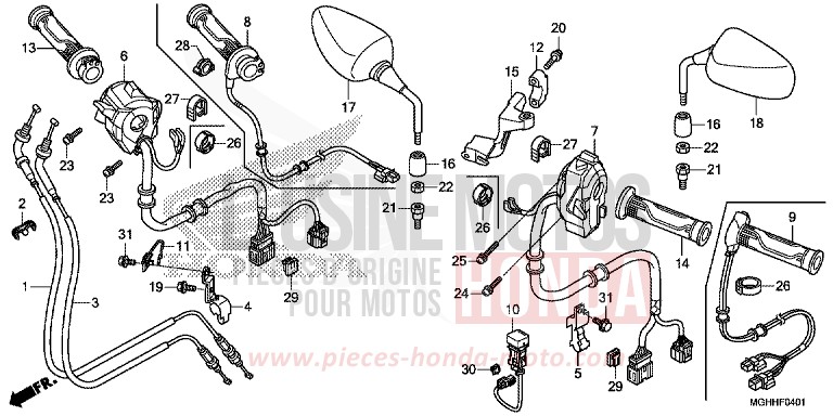 COMMUTATEUR/CABLE/MIROIR (VFR1200XD/XDA/XDS) de VFR1200X "Crosstourer" DCT PEARL GLARE WHITE (NHB53) 2017